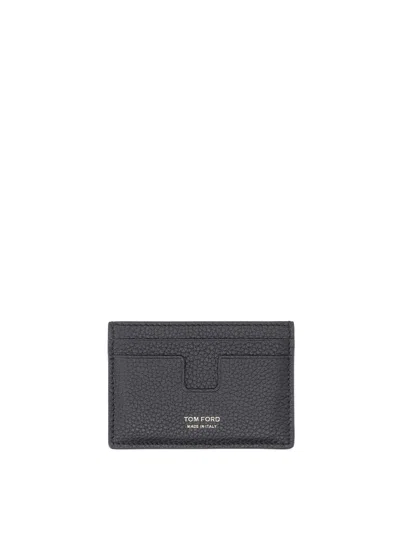 Tom Ford Hammered Leather Card Holder In Black