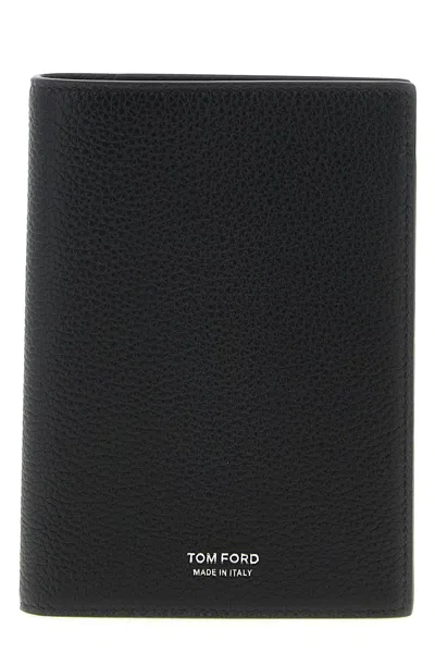 Tom Ford Hammered Leather Passport Holder In Black