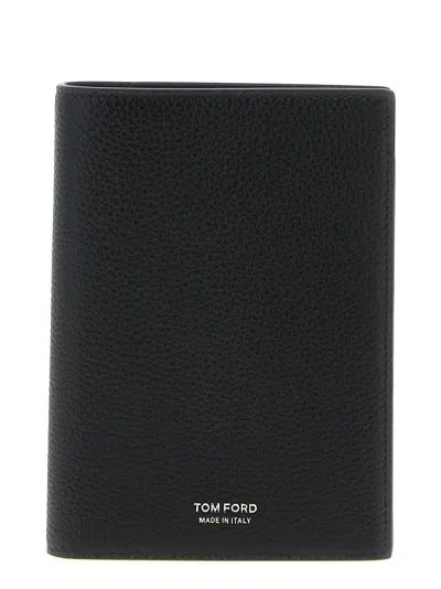 Tom Ford Hammered Leather Passport Holder In Black