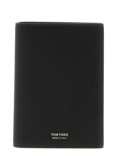 Tom Ford Hammered Leather Passport Holder In Black