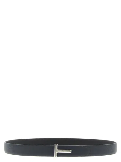 Tom Ford Hammered Leather Reversible Belt In Black