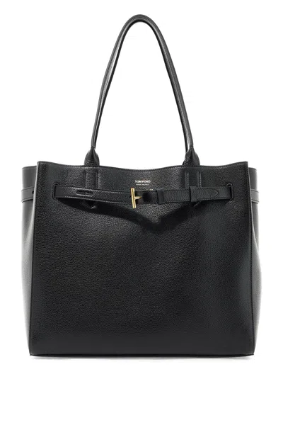 Tom Ford Hammered Leather Tote Bag In Black