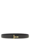 Tom Ford Brown Belt With T-plaque On The Front In Grained Leather Man In Black