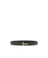 Tom Ford Brown Belt With T-plaque On The Front In Grained Leather Man In Black
