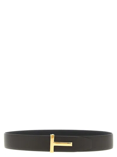 Tom Ford Hammered Reversible Belt In Metallic