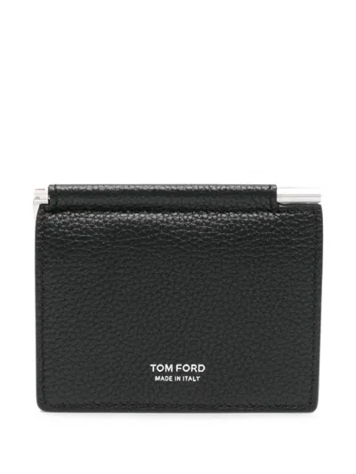 Tom Ford Soft Grain Leather T Line Folding Money Clip Card Holder In Purple
