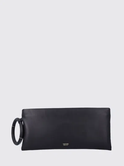Tom Ford Aura Leather Clutch Bag With Lettering Logo On The Front In Black