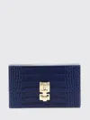 Tom Ford Rectangular Clutch Crocodile Texture Gold Hardware In Blue