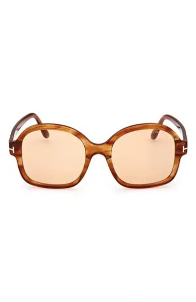 Tom Ford Hanley 57mm Photochromic Butterfly Sunglasses In Shiny Transparent Amber