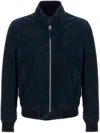 Tom Ford Harrington Leather Jacket In Blue