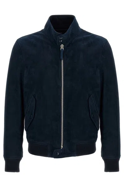 Tom Ford Harrington Leather Jacket In Navy