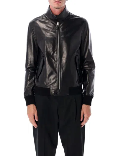 Tom Ford Lambskin Leather Jacket With Minimalistic Design In Black