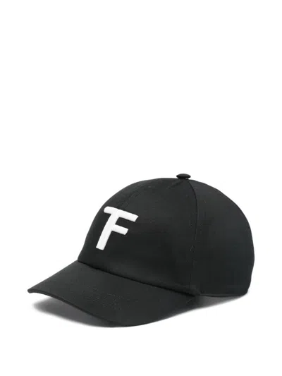Tom Ford Logo-embroidered Leather-trimmed Cotton-twill Baseball Cap In Black