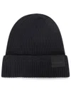 Tom Ford Mens Black Logo-patch Ribbed Cashmere-knit Beanie Hat In Gray
