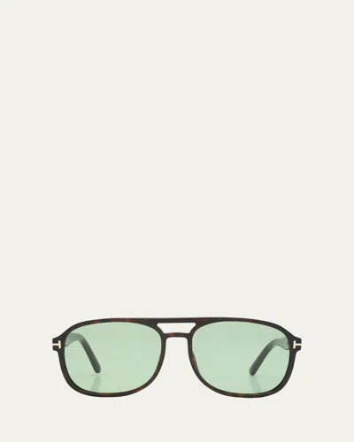 Tom Ford Havana Logo Acetate Aviator Sunglasses In Green