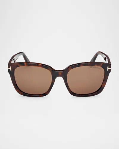 Tom Ford Haylay Acetate Rectangle Sunglasses In Brown