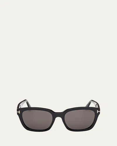 Tom Ford Haylay Acetate Rectangle Sunglasses In Sblk/smk