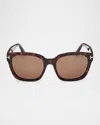 Tom Ford Haylay Acetate Rectangle Sunglasses In Shiny Dark Havana Eco