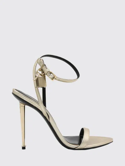 Tom Ford Padlock High-heeled Laminated Leather Sandals With Charms In Gold