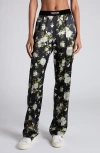 Tom Ford Floral Print Stretch Silk Satin Pants In Off White Black