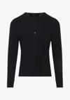 Tom Ford Mens Black Henley Ribbed Relaxed-fit Cotton-blend T-shirt In Black