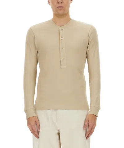 Tom Ford Henley Long Sleeve T-shirt In Neutral