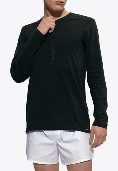 Tom Ford Henley Long-sleeved Pajama Top In Black