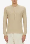 Tom Ford Mens Beige Ribbed Long-sleeve Cotton And Modal Henley Top In Beige