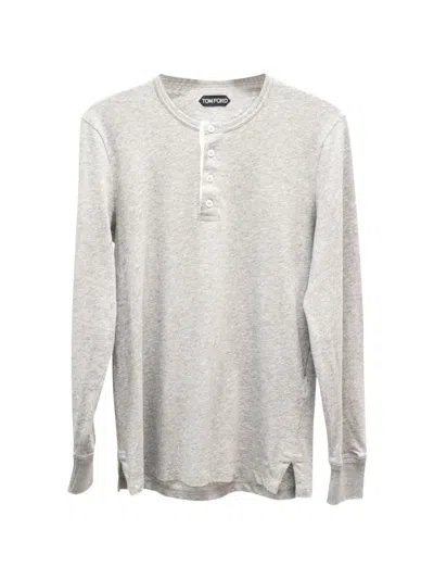 Pre-owned Tom Ford Henley-neck Long-sleeve T-shirt In Gray