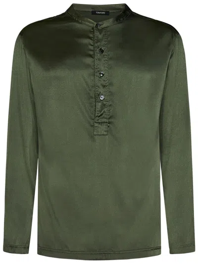 Tom Ford Henley Stretch Silk Pyjama Shirt In Verde
