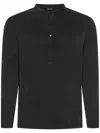 Tom Ford Mens Black Henley Ribbed Relaxed-fit Cotton-blend T-shirt
