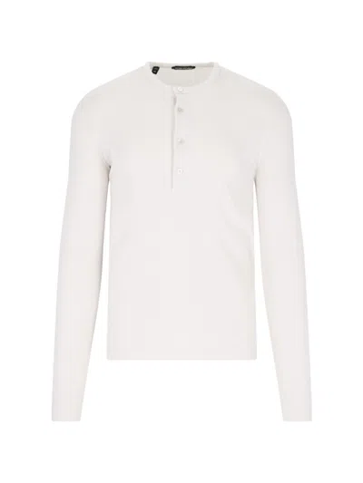 Tom Ford Henley Shirt In Soft Cotton Blend With Front Button Placket In White