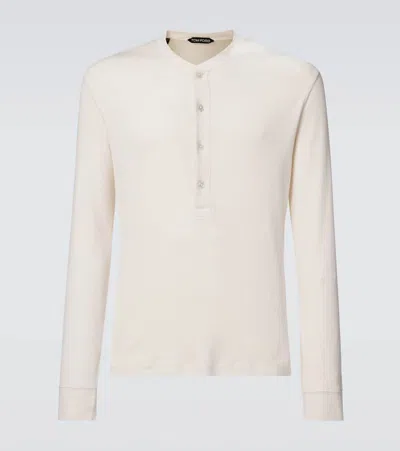 Tom Ford White Stretch-cotton Round-neck Henley T-shirt