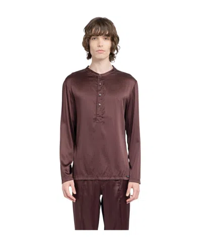 Tom Ford Henley Silk Pyjama Top In Red