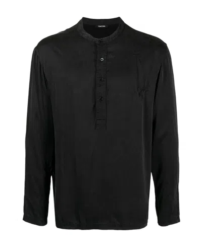 Tom Ford Henley Stretch-silk Loungewear Shirt In Black