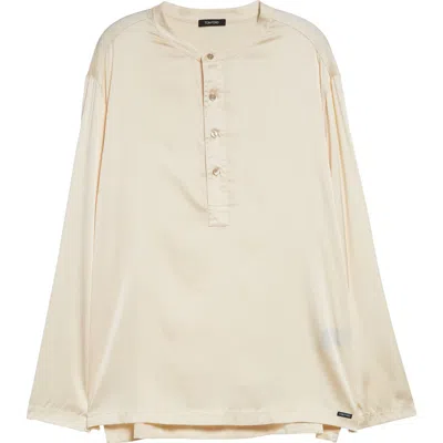 Tom Ford Henley Stretch Silk Pajama Shirt In Pearl