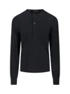Tom Ford Long-sleeved Henley Top With Buttoned Placket And Fitted Silhouette In Black