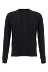 Tom Ford Mens Black Henley Ribbed Relaxed-fit Cotton-blend T-shirt In Black