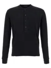 Tom Ford Men Cotton Modal Rib Ls Henley In Black