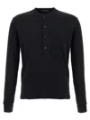 Tom Ford Men Cotton Modal Rib Ls Henley In Black
