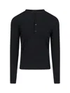 Tom Ford Long-sleeved Henley Top With Buttoned Placket And Fitted Silhouette In Black