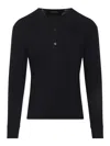 Tom Ford Long-sleeved Henley Top With Buttoned Placket And Fitted Silhouette In Black