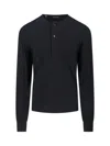 Tom Ford Long-sleeved Henley Top With Buttoned Placket And Fitted Silhouette In Black