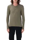 Tom Ford Henley T-shirt In Moss Green Modal Cotton With Mother-of-pearl Buttons In Fern Green