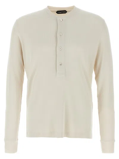 Tom Ford Cotton & Modal Ribbed Henley T-shirt In White
