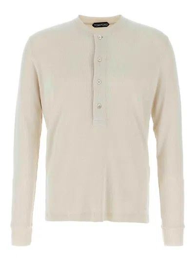 Tom Ford Cotton & Modal Ribbed Henley T-shirt In White
