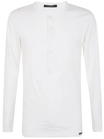 Tom Ford Long Sleeve Round Neck Henley T-shirt In White