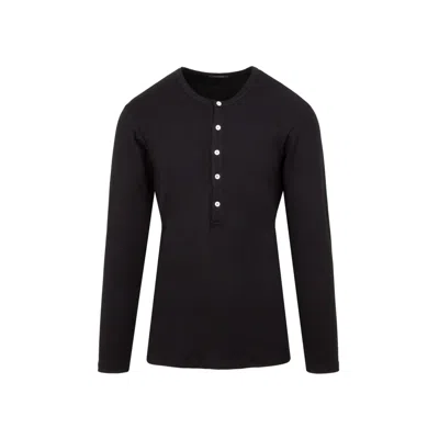 Tom Ford Henley T-shirt With Classic Crew Neckline In Black