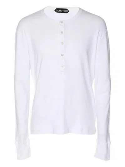 Pre-owned Tom Ford Henley Buttoned T-shirt In White