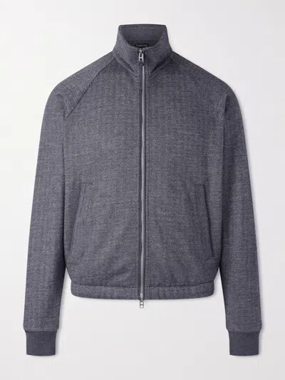 Tom Ford Herringbone Cotton, Wool And Silk-blend Jacket In Gray